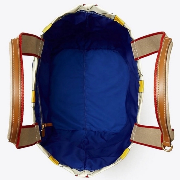 TORY BURCH Basketweave Printed Tote Bag Limited Edition French XL  AUTHENTIC - Picture 3 of 4